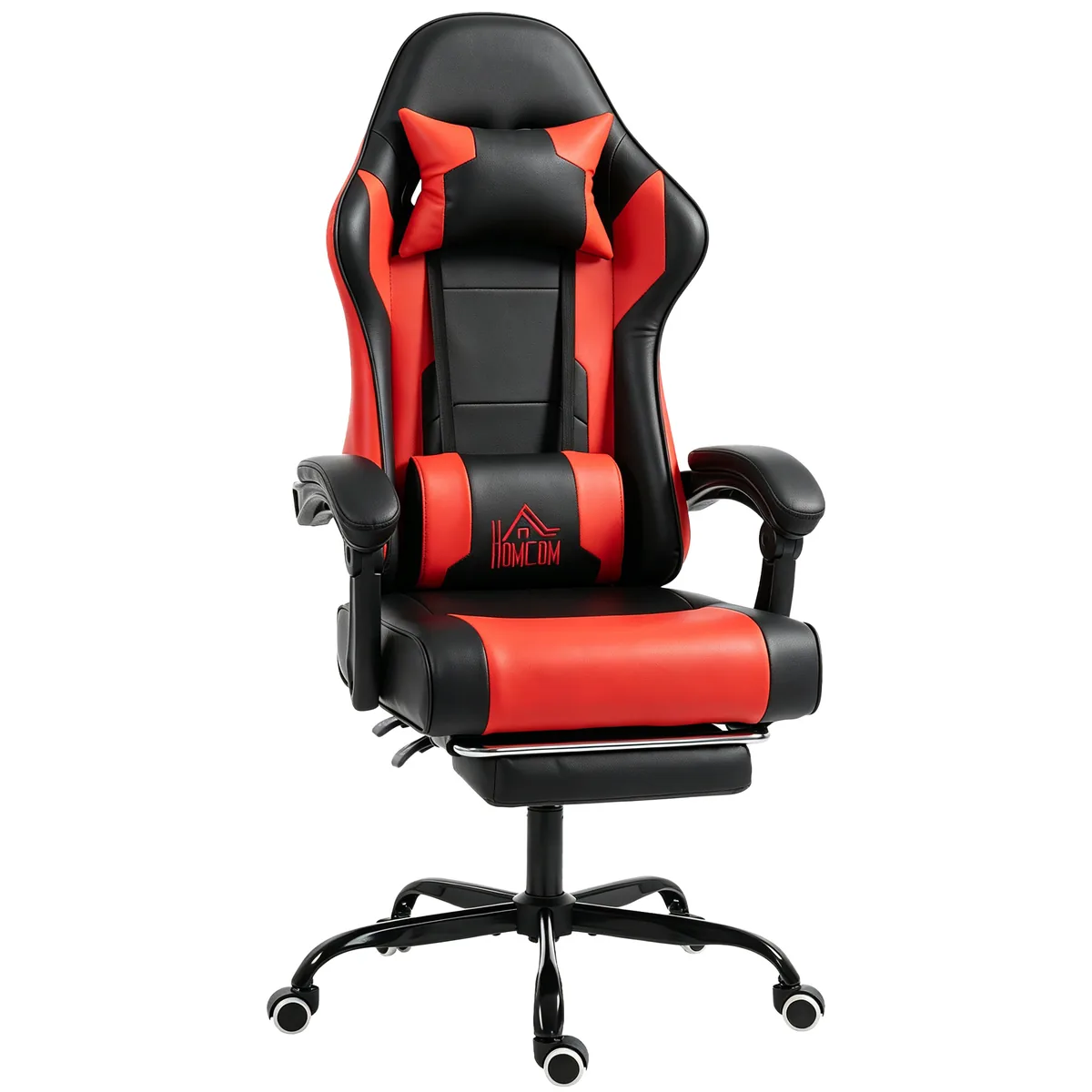 Scaun Gaming HOMCOM Masaj Lombar Vibratii Reclinabil 155° Suport Picioare Rosu