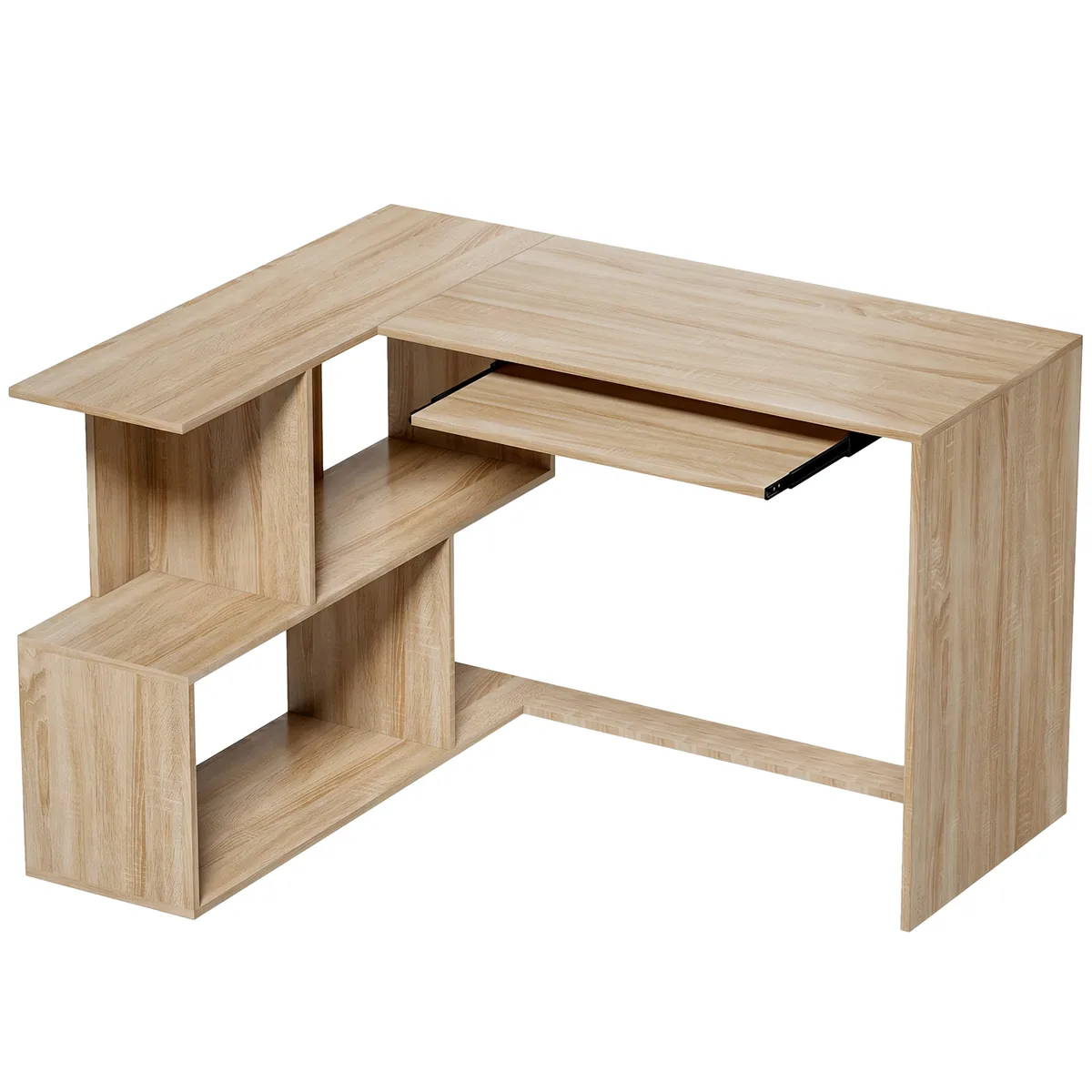 Birou Colt HOMCOM 120x100x76cm 4 Compartimente Suport Tastatura Natural