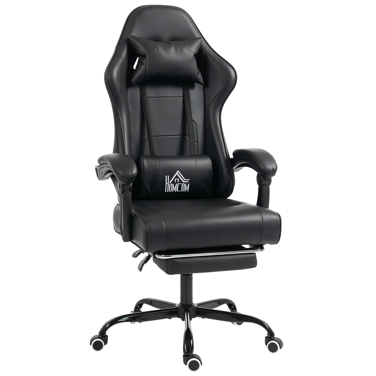Scaun de Gaming HOMCOM Masaj Lombar Spătar Înclinabil Reglabil Negru