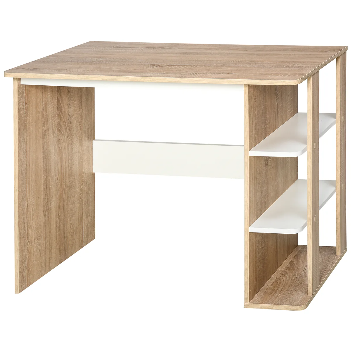 Birou HOMCOM 2 în 1 cu Raft 3 Nivele 100x55x74 cm Lemn de Mesteacăn