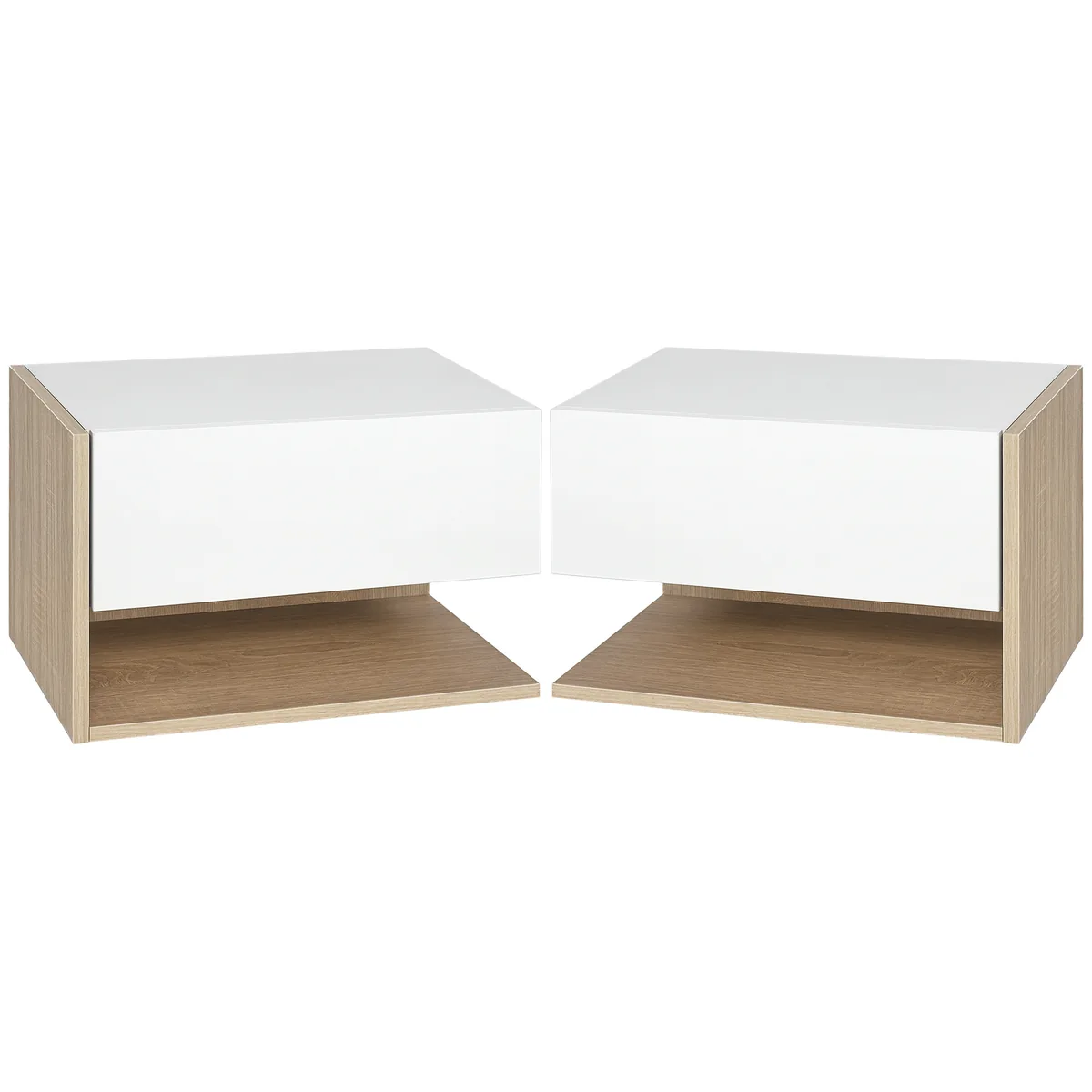 Set Noptiere HOMCOM Mural 2 Sertar Glisant Raft Bicolor Stejar Alb