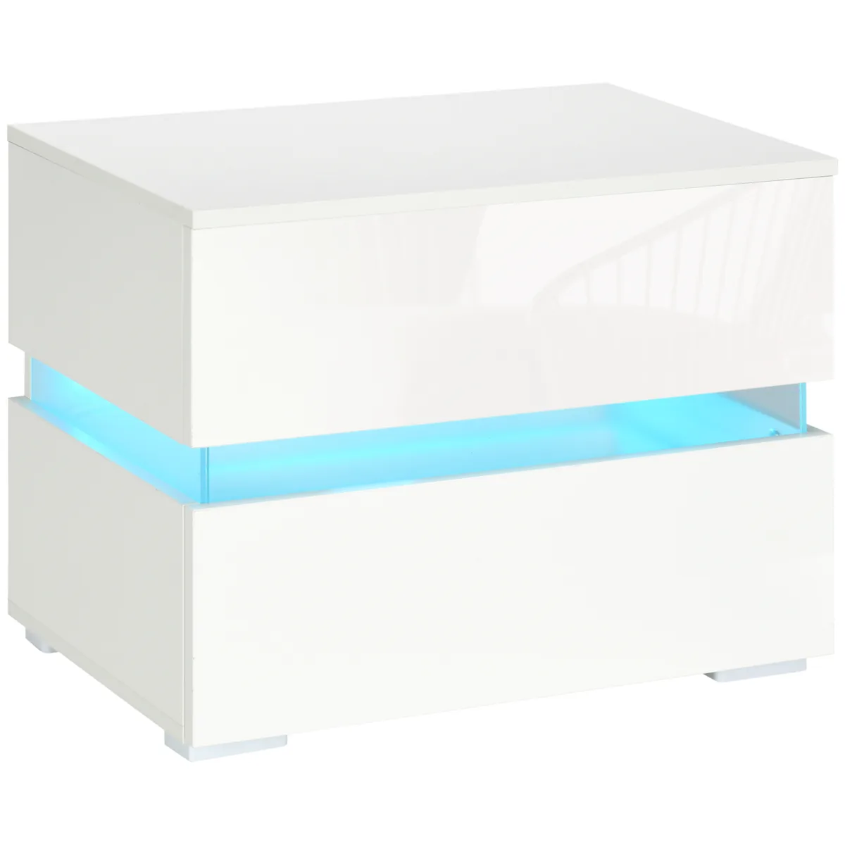 Noptiera HOMCOM cu LED 2 Sertare Lucios RGB 16 Culori 4 Moduri Telecomanda Alb