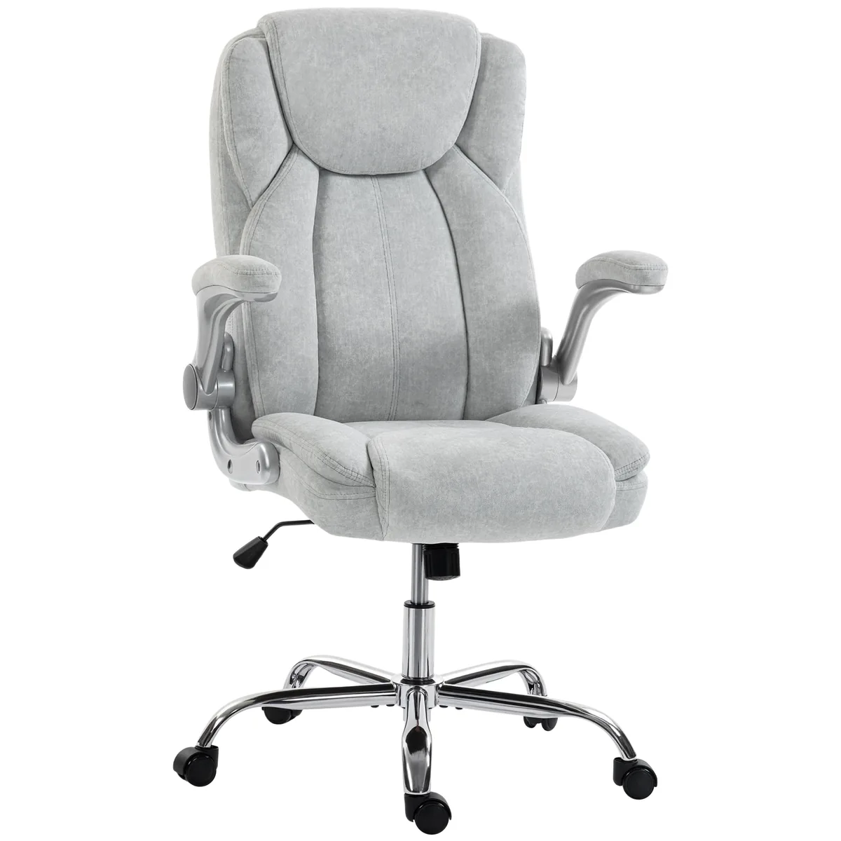 Scaun Ergonomic Homcom Spătar Înalt Catifea Imprimată Cotiere Rabatabile Alb Crem