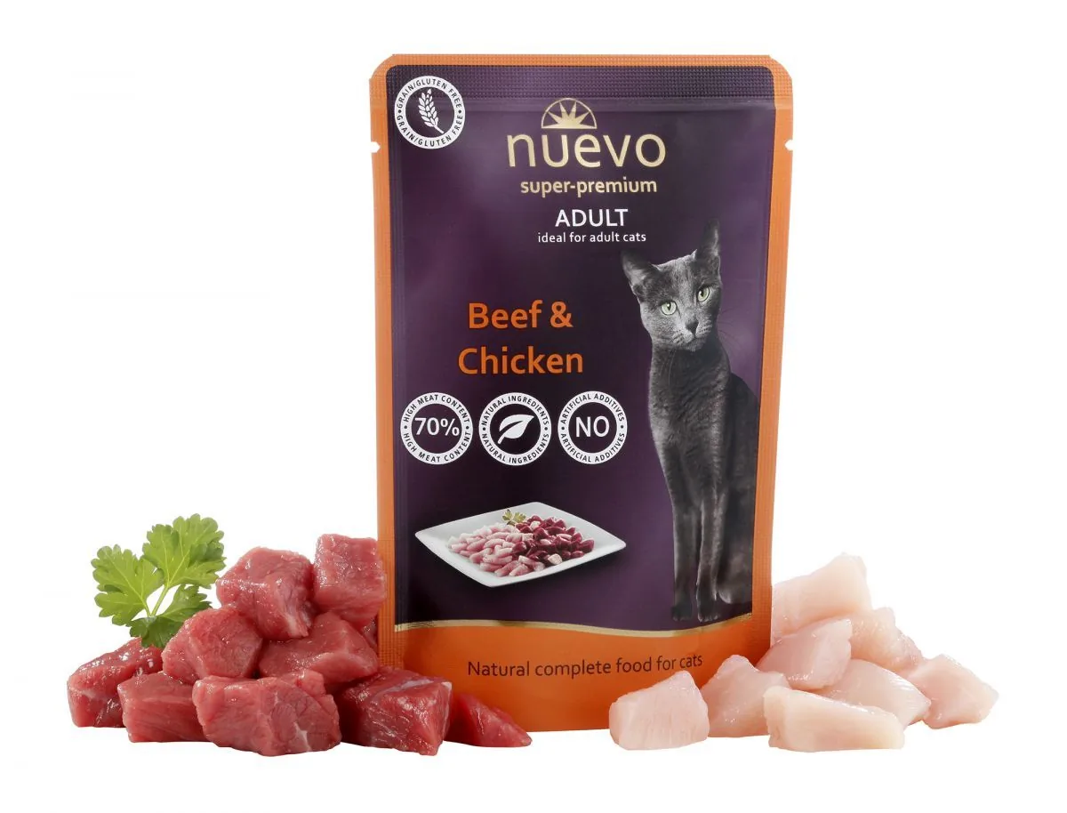 Hrana Completa pentru Pisici Nuevo Plic Adult Pui si Vita 85g