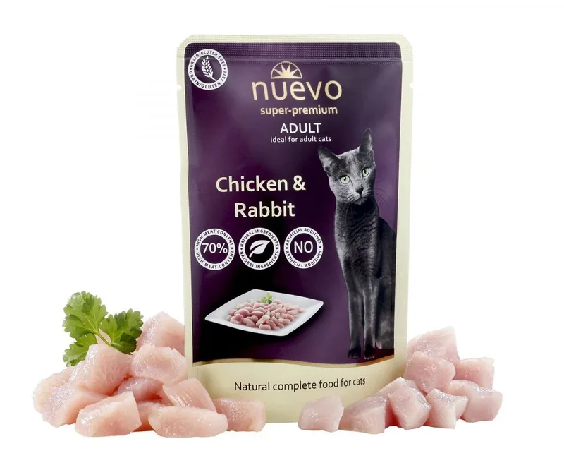 Plic Hrana Umeda pentru Pisici Nuevo Adult Pui si Iepure 85g