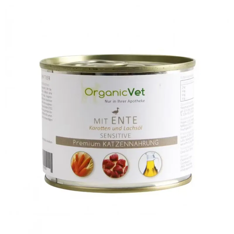 Hrana Umeda Pisici Organicvet Feline Sensitive 200g Rata Morcovi Ulei Somon
