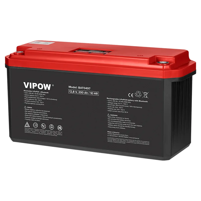 Acumulator Vipow LiFePO4 12V 200Ah Bluetooth LCD Solar