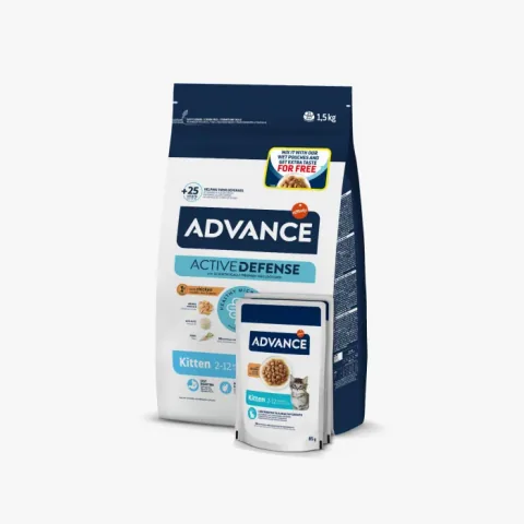 Hrană Uscată Pisici Advance Kitten 1.5kg + 2 Wet Pui