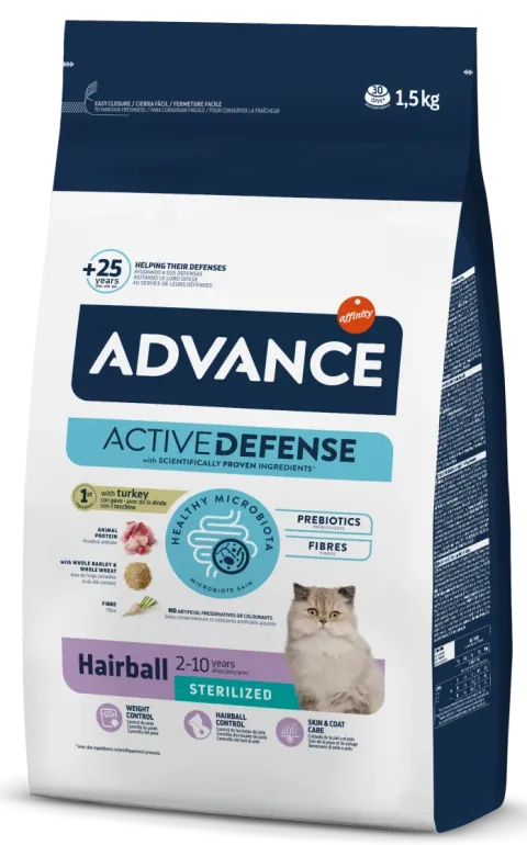Hrană Uscată pentru Pisici Advance Cat Sterilised Hairball Curcan/Orz 1.5kg