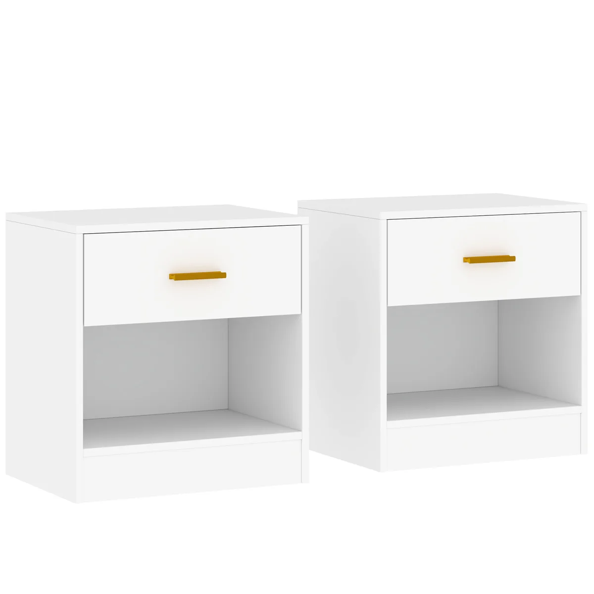 Set de 2 Noptiere HOMCOM Moderne cu Sertar si Raft Deschis 39x28x41cm Pal Melaminat Alb