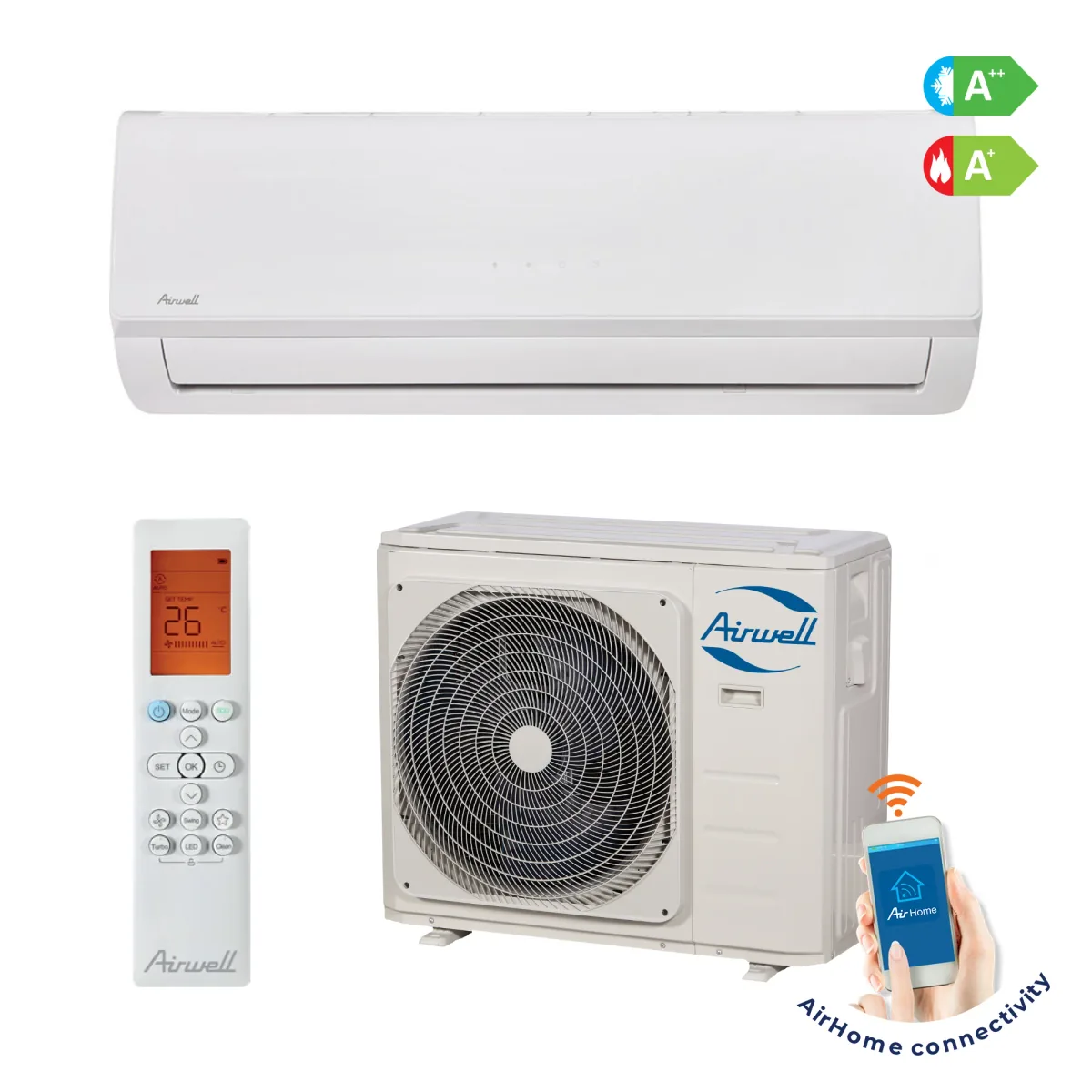 Airwell Aura HDLA70 Smart Inverter 24000 BTU Functie Incalzire Wi-Fi Alb