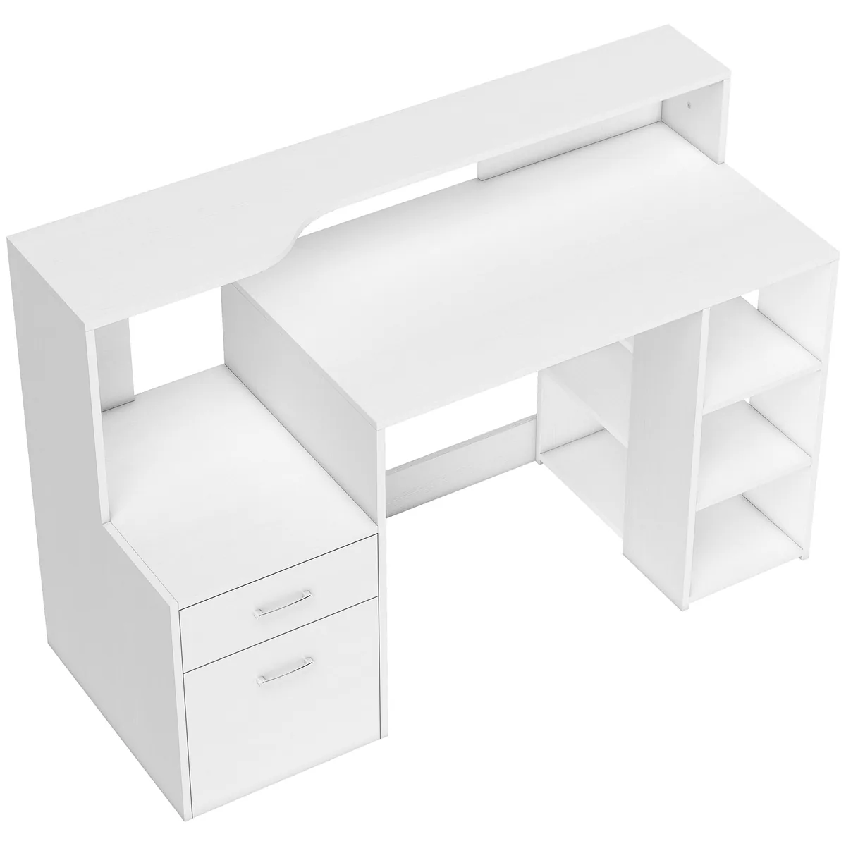 Birou PC HOMCOM 2 Sertare Rafturi Deschise Polita Imprimanta 137x55x92cm Alb