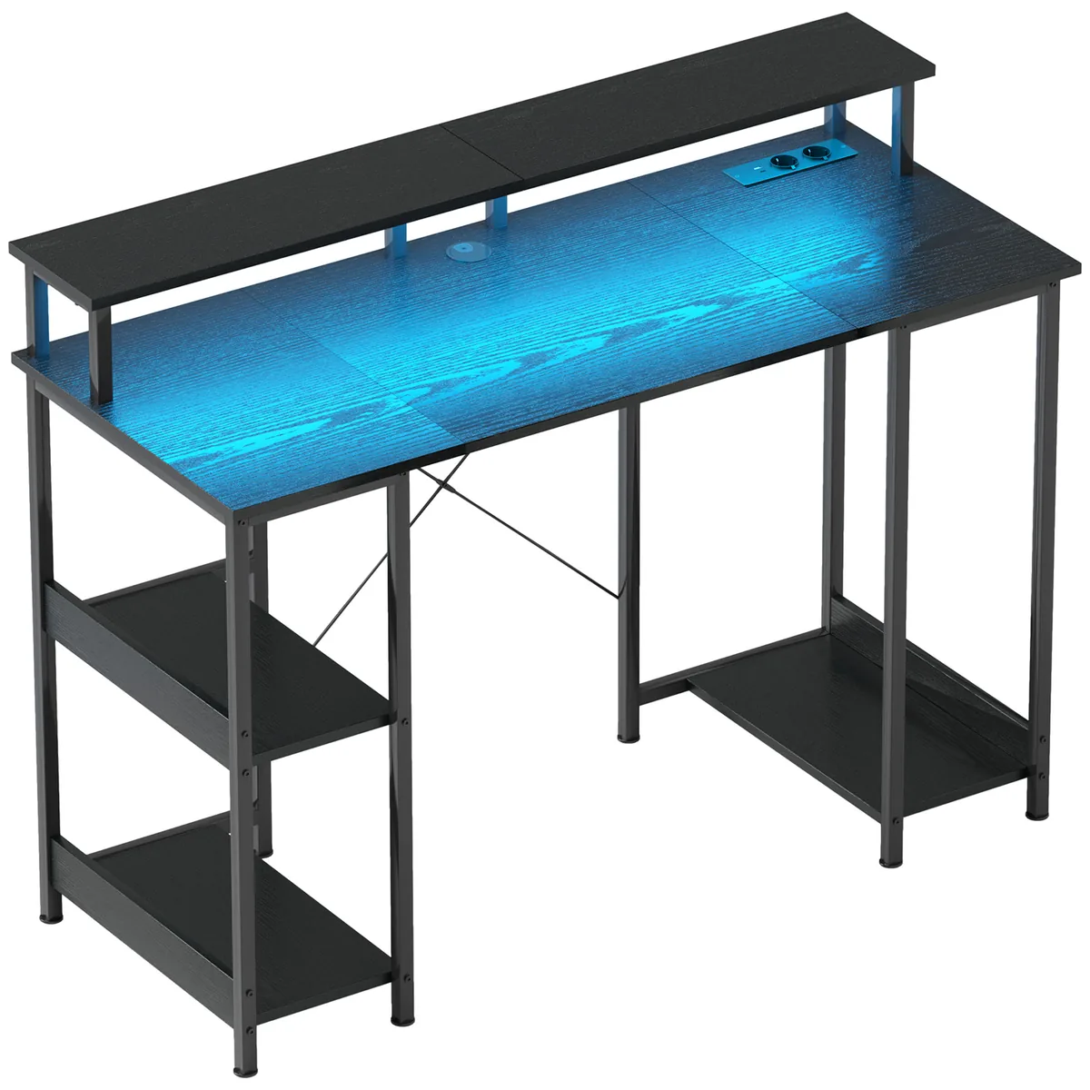 HOMCOM Birou Reversibil cu Lumini LED Prize Suport Dublu 120x50x89.5cm Negru