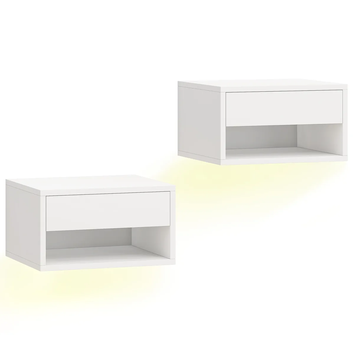 Set 2 Noptiere Suspendate HOMCOM LED RGB Reglabil Aplicație Sertar Raft Alb 37x32x21 cm