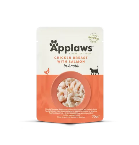 Hrana Umeda pentru Pisici Applaws Chicken Breast with Salmon in Broth 70g Plic