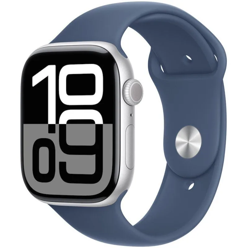Apple Watch S10 Cellular 46mm Silver Aluminium Case Denim Sport Band M/L