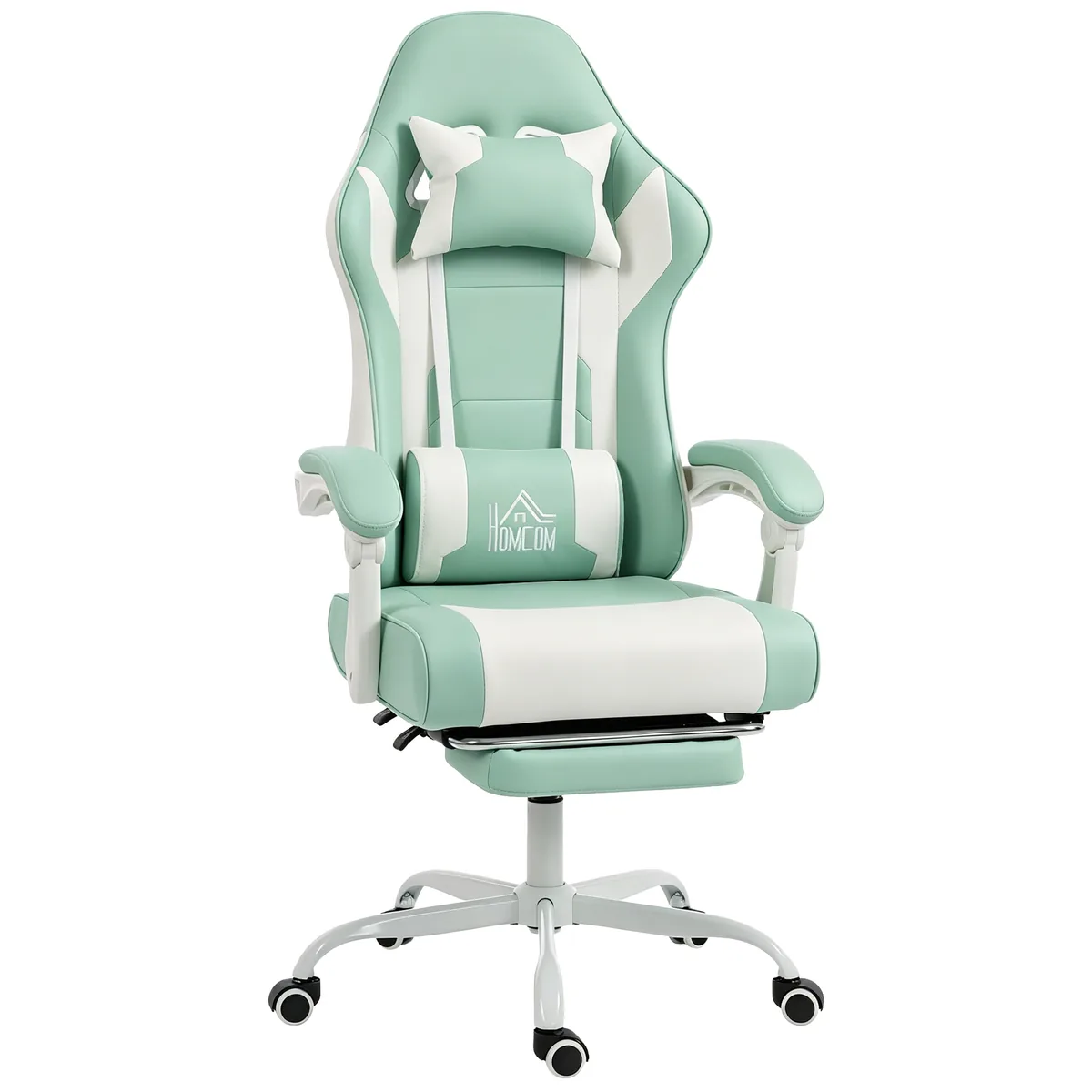 Scaun Gamer HOMCOM Masaj Lombar Rabatabil 155° Suport Picioare Retractabil Albastru
