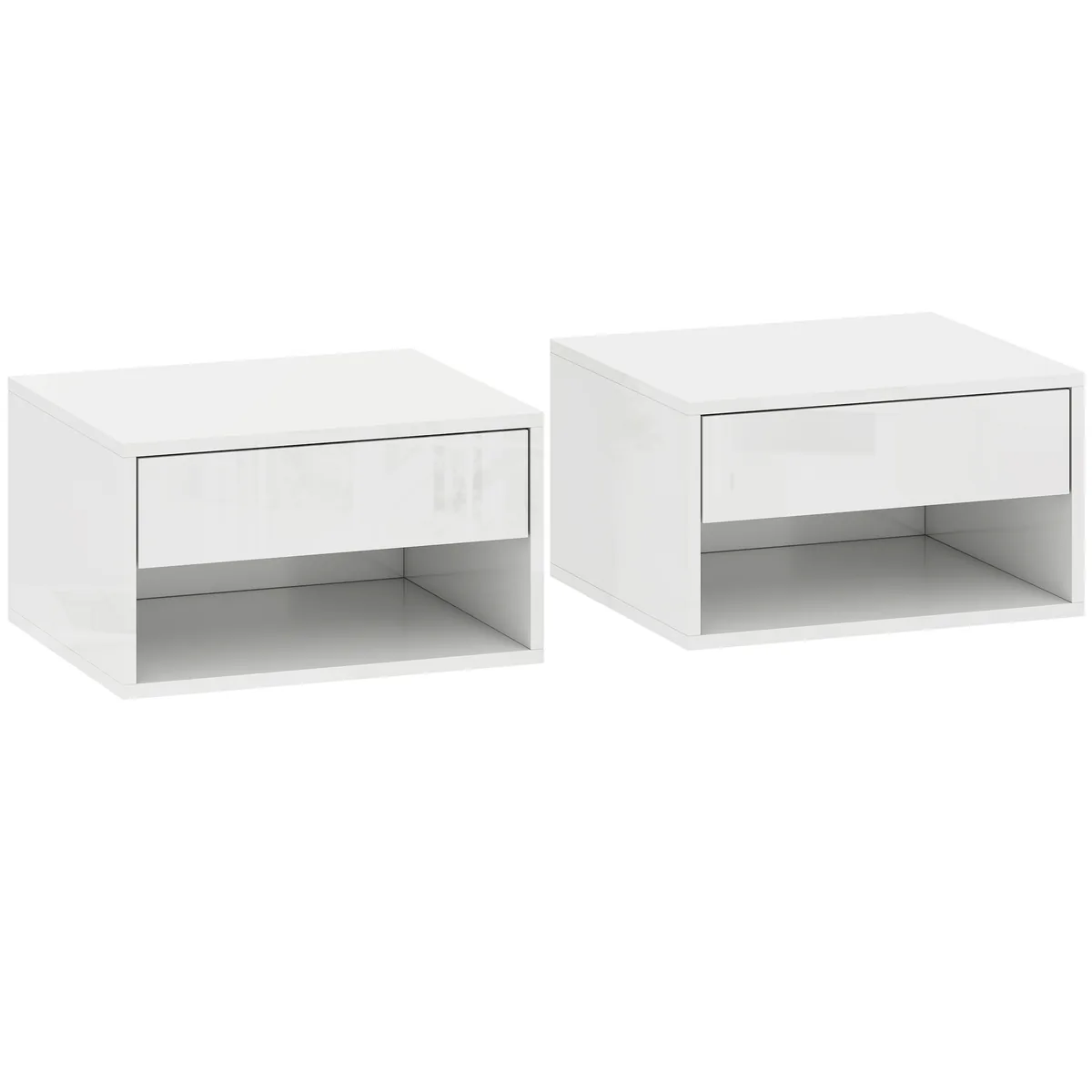Set de 2 Noptiere Murale HOMCOM cu Sertar si Compartiment Deschis 37x32x21cm Alb