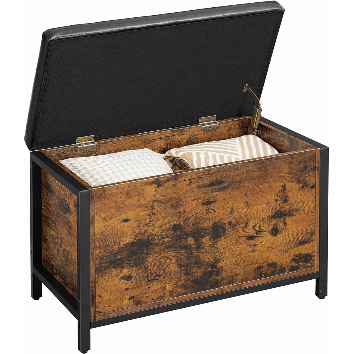 Banca cu Lada de Depozitare Brius 40x80x50cm Maro Rustic Negru