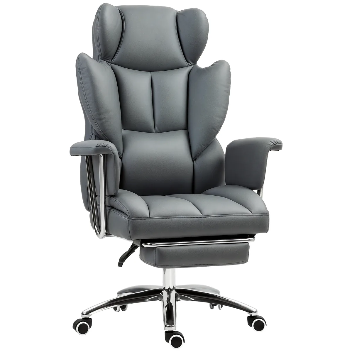 Scaun de Birou HOMCOM Ergonomic Tapițat cu Suport Picioare Gri Închis