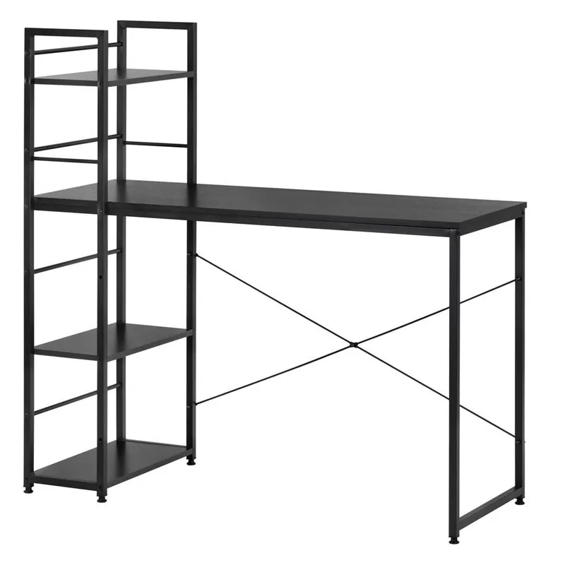 Birou Brius MDF Rafturi Laterale Cadru Metalic 120x48x122cm Negru