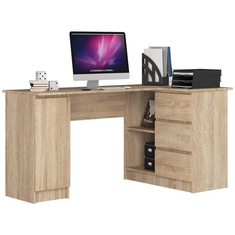 Birou Colt Brius B20 3 Sertare 4 Rafturi 155x85x77cm Stejar Sonoma