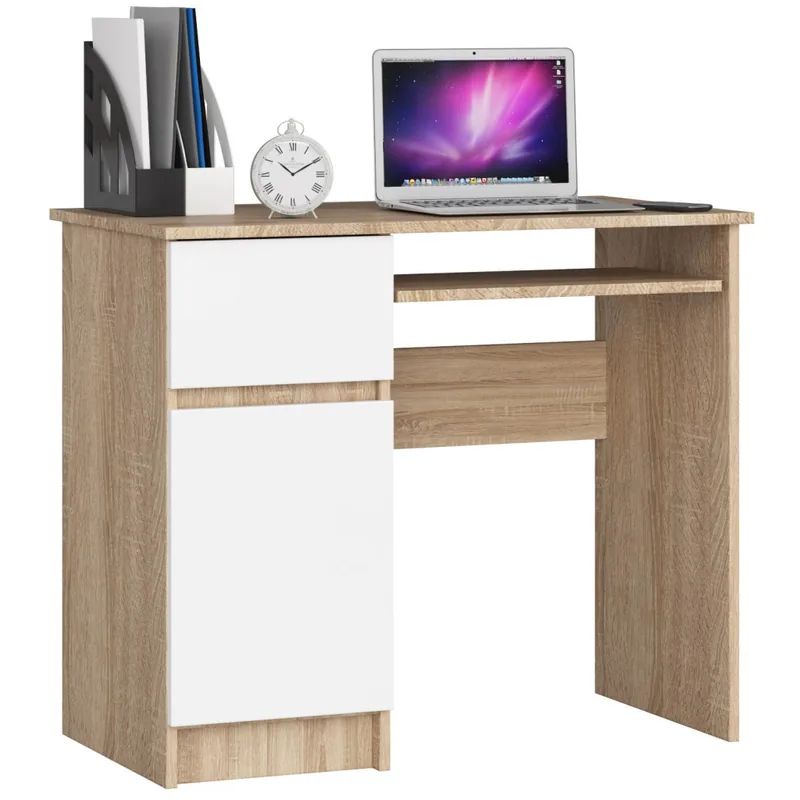 Birou Computer Brius PIKSEL Stanga 90x50x77cm Stejar Sonoma Alb