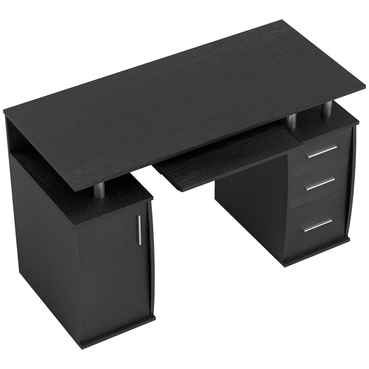 Birou de Calculator Homcom 120 x 55cm cu Raft Glisant pentru Tastatura, 3 Sertare, Negru