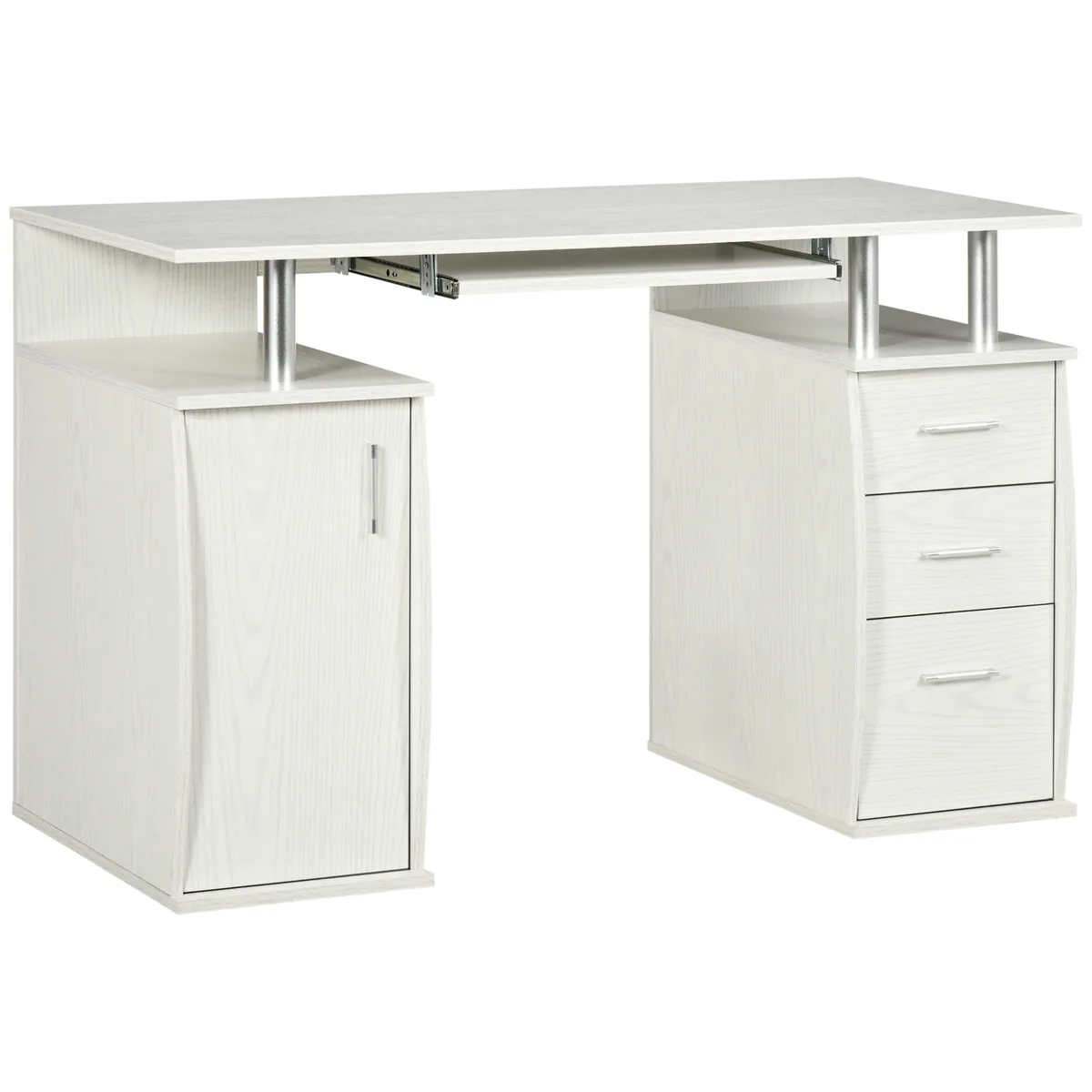 Birou de Calculator HOMCOM 120x55cm cu Suport Tastatura 3 Sertare Alb