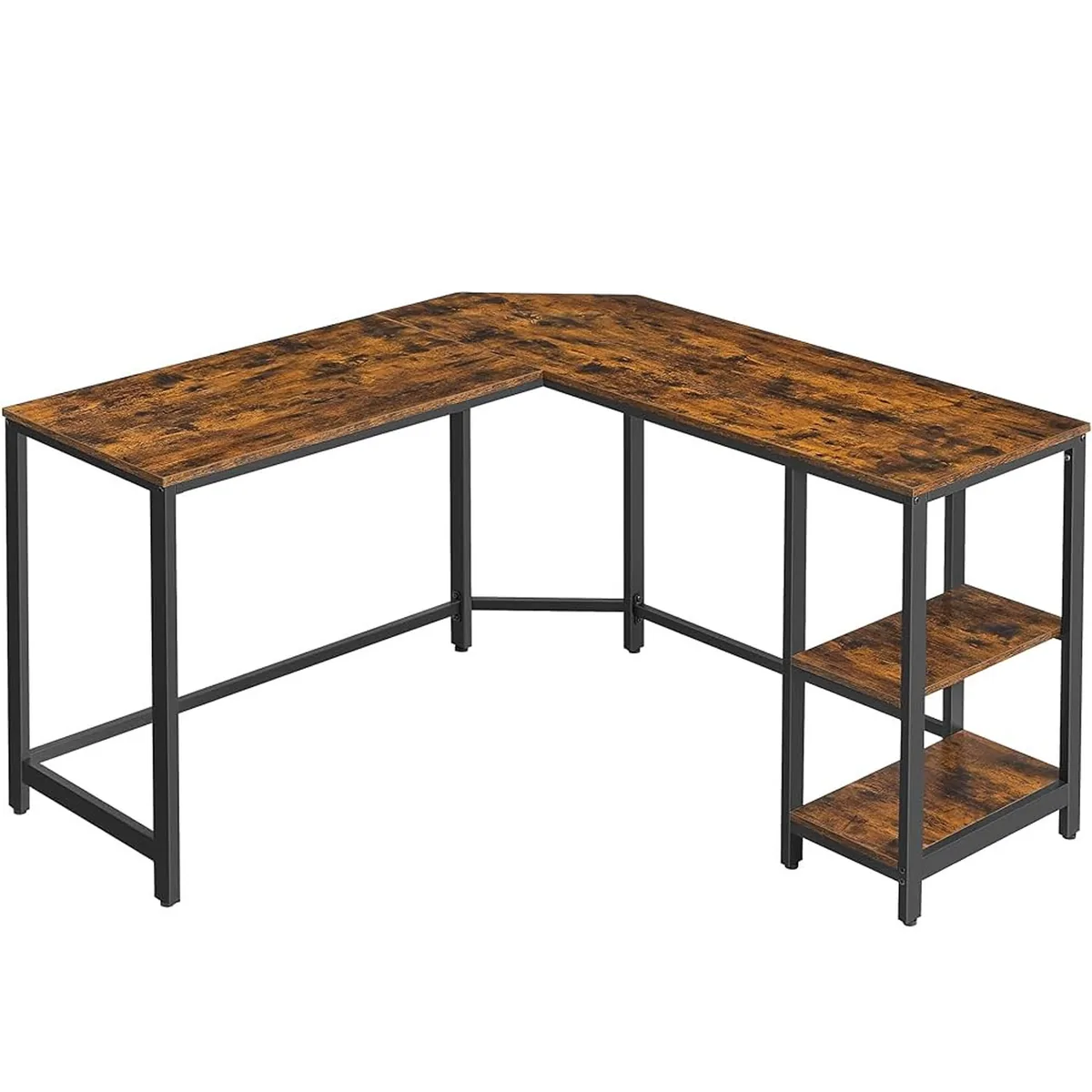Birou de Colt L Brius 130x130x76cm 2 Rafturi Industrial Maro Rustic