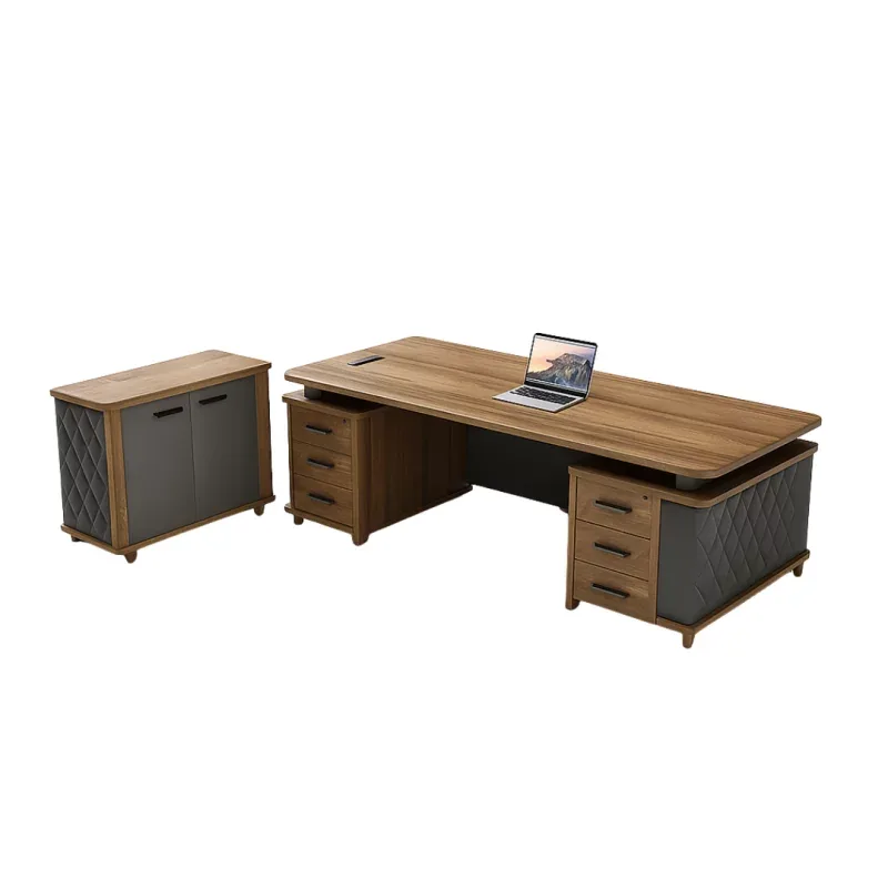 Birou Directorial Majestic cu Corp Lateral 2Usi Minibar Maro Gri 2000x950x750mm
