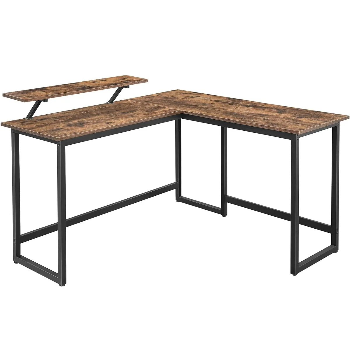 Birou Forma L Brius Industrial 140x130x76cm cu Suport Monitor Maro Rustic