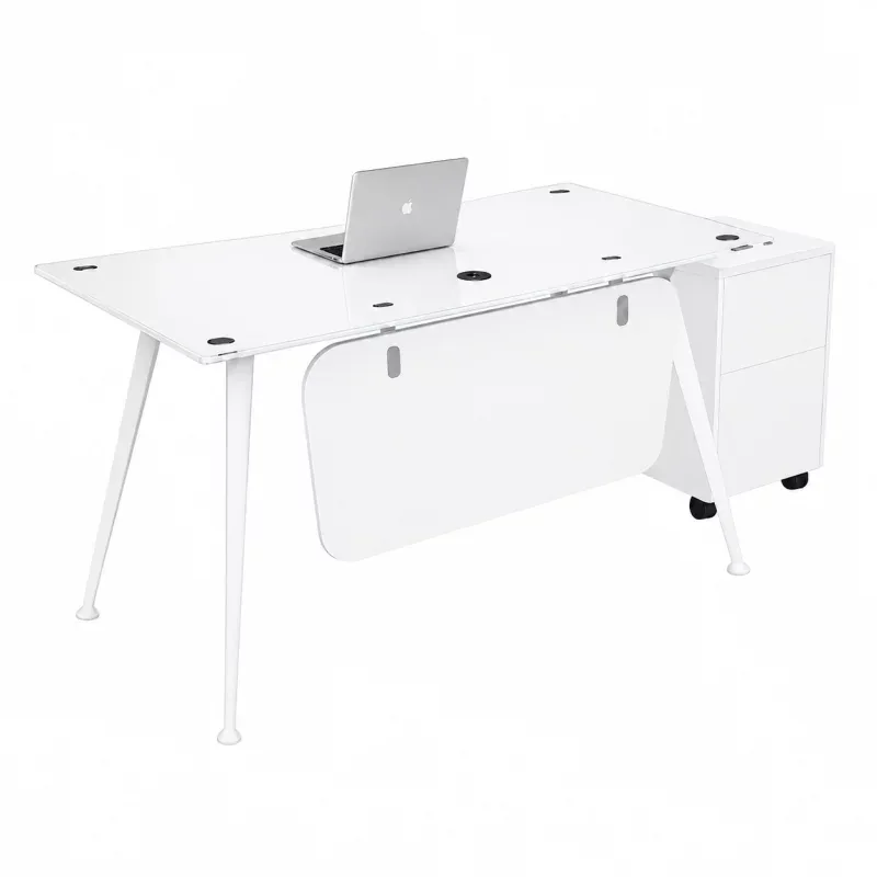 SmartHeater Glassy 1400x700x750mm cu Blat din Sticla si Dulap Lateral Mobil Alb