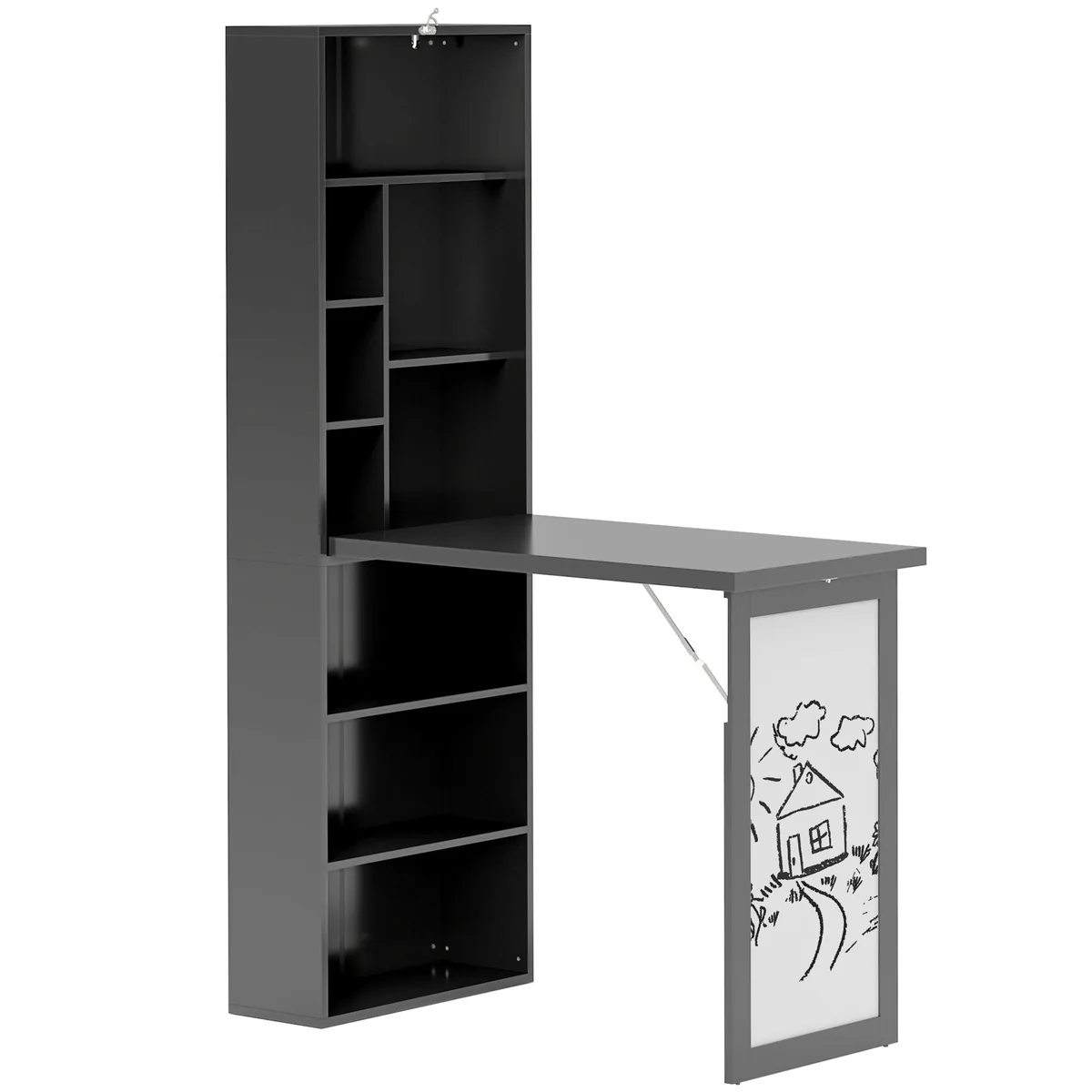 Birou HOMCOM Pliabil cu Bibliotecă și Tablă Lemn și Metal 98x51x153cm Negru