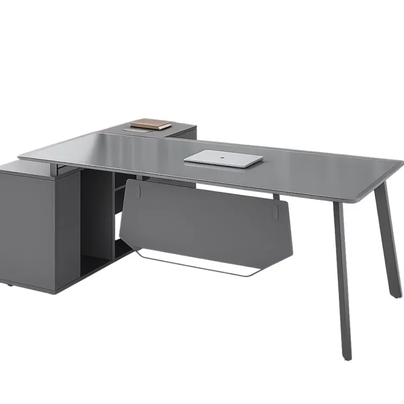 Birou Managerial Velora Blat Sticla 160x80x75cm Gri