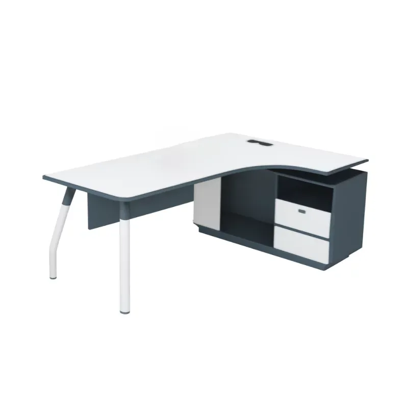 Birou Evelin 180x120x75cm Metalic Rafturi si Sertare Alb Gri