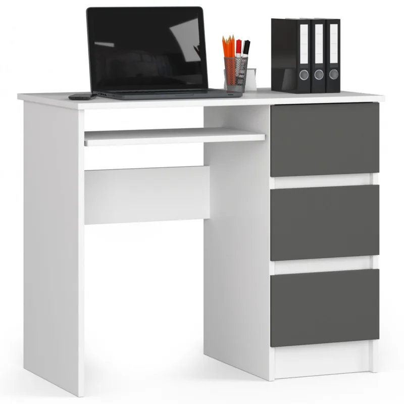 Birou PC Brius A-6 3 Sertare Raft Tastatura Dreapta 90x50x77cm Alb Gri Grafit