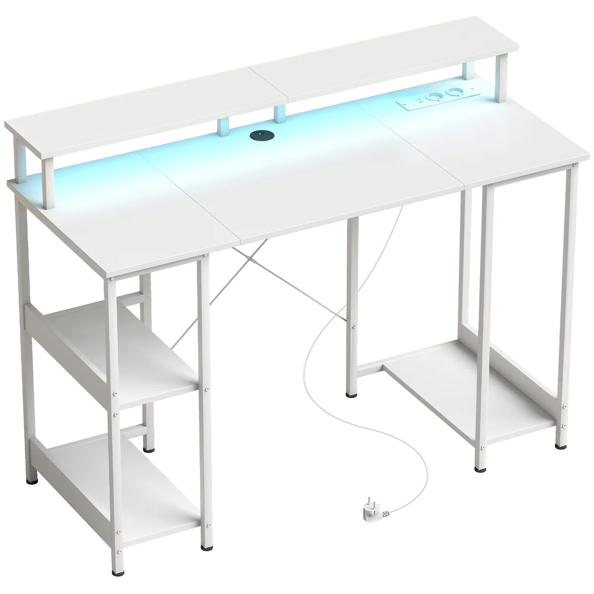 Birou pentru Computer Homcom Reversibil cu Rafturi 120x50cm Alb cu Efect de Lemn