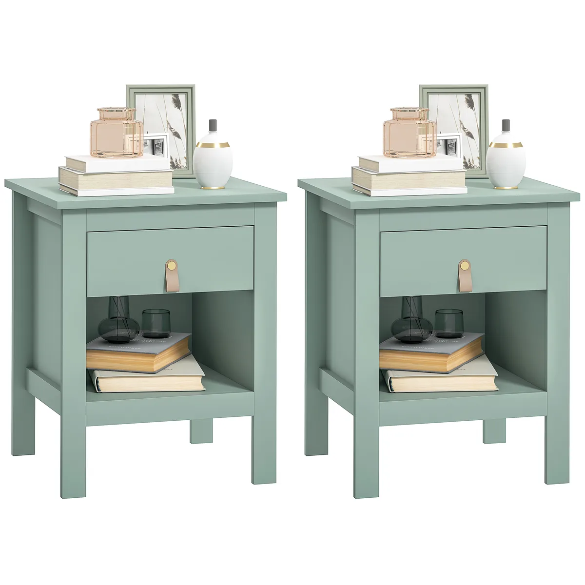 Noptiere Homcom Lot 2 cu Sertar si Compartiment Deschis 45x40x55cm Verde