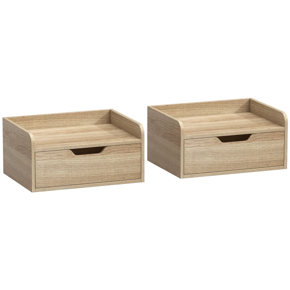 Set de 2 Noptiere HOMCOM de Perete cu 1 Sertar 40x30x19.5cm Lemn Natural