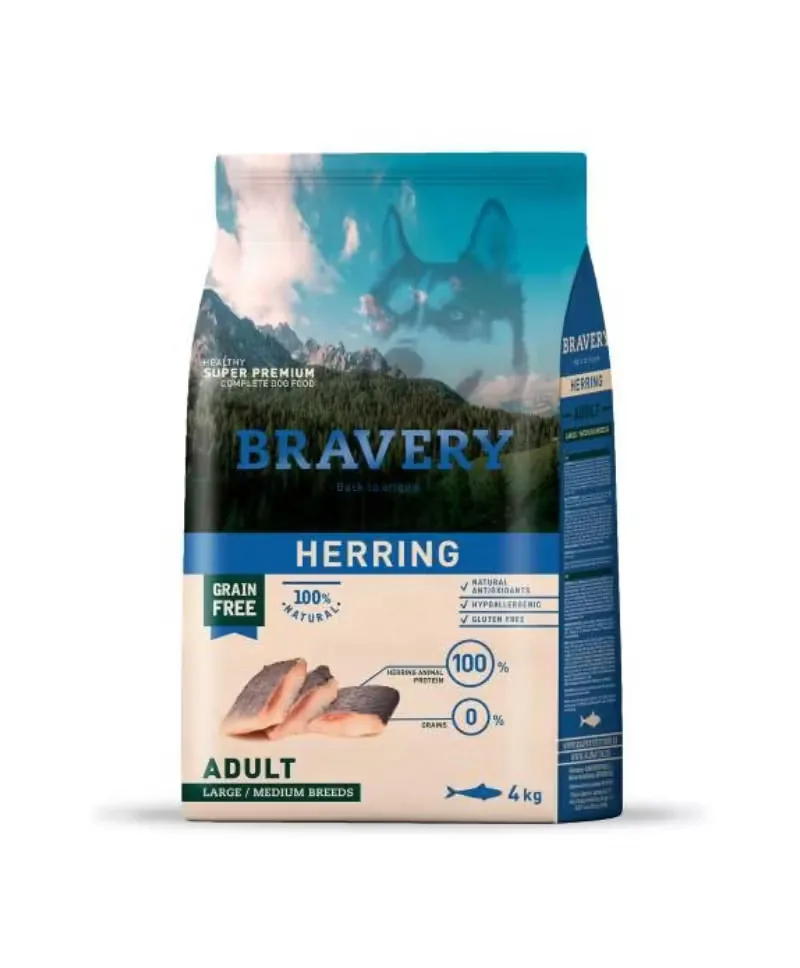 Hrana Uscata Pentru Caini Bravery Large Adult Hering 4kg
