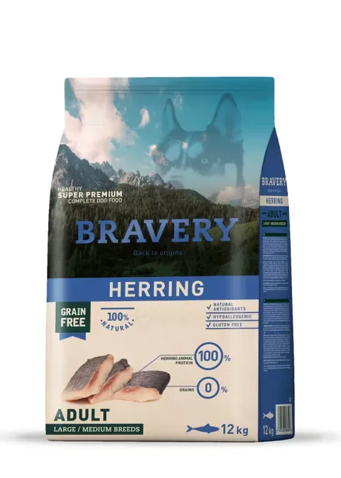 Hrana Uscata pentru Caini Bravery Dog Medie-Mare Adult Hering 12kg