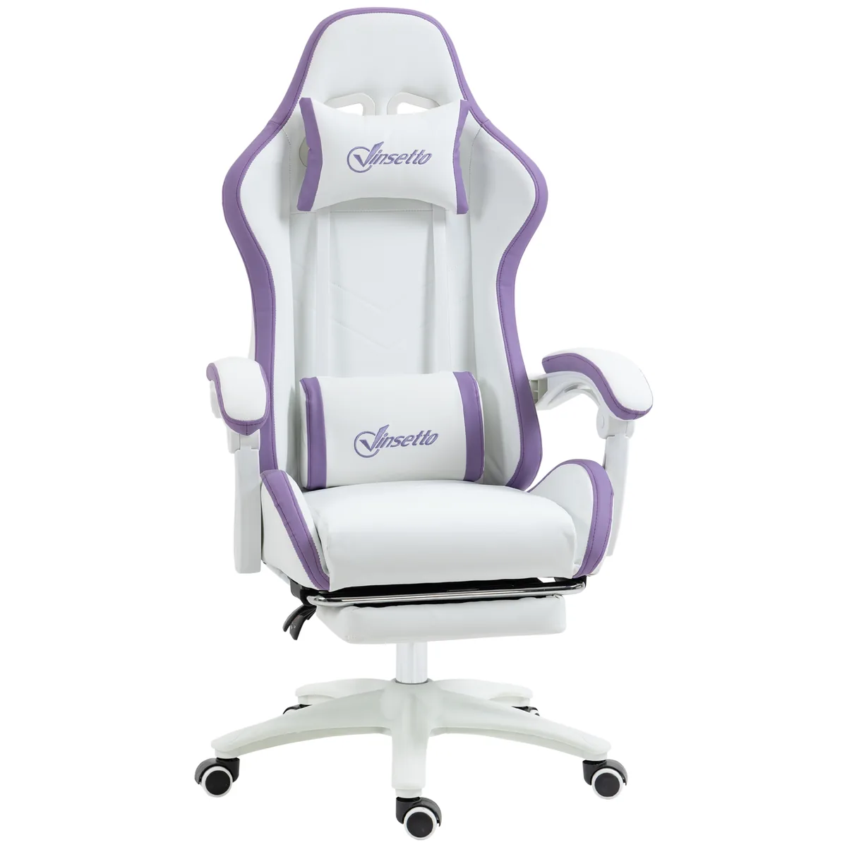 Scaun Gaming Vinsetto Reglabil pe Înălțime cu Tetieră Alb și Mov