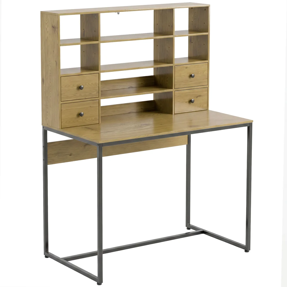 Birou pentru Computer HOMCOM 4 Sertare Rafturi Deschise 105x60cm Lemn Natural
