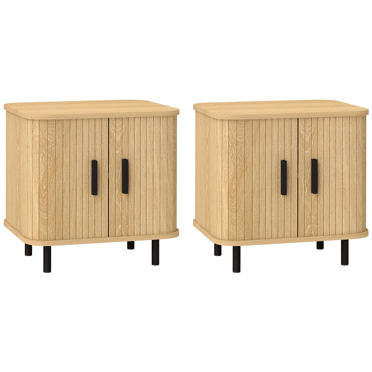 Set Noptiere HOMCOM Nordic 48x40x48 Lemn Natural Raft 2 Niveluri Usa Culisanta