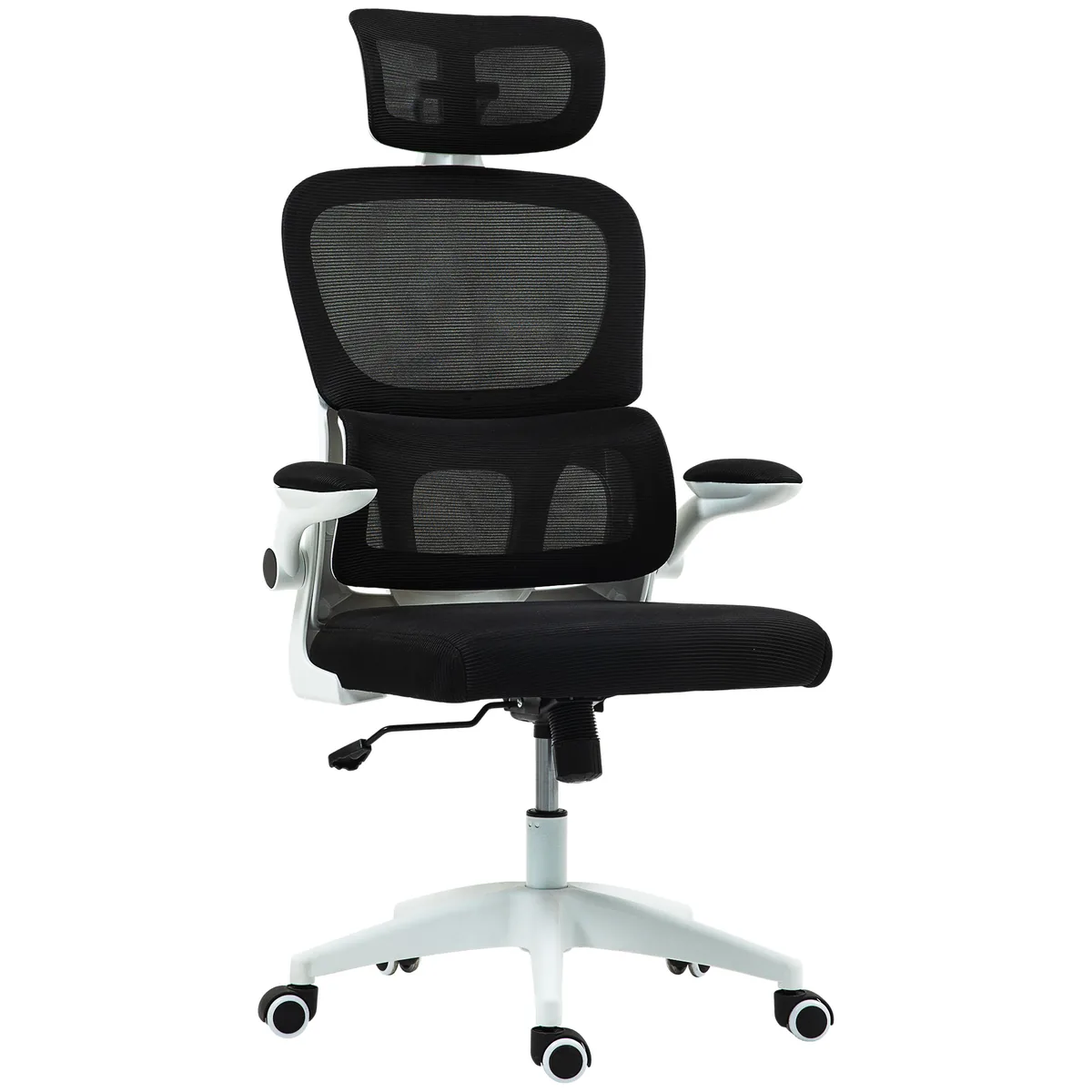 Scaun de Birou HOMCOM Reglabil Brate Rabatabile Tetiera 62x61x112-120cm Negru