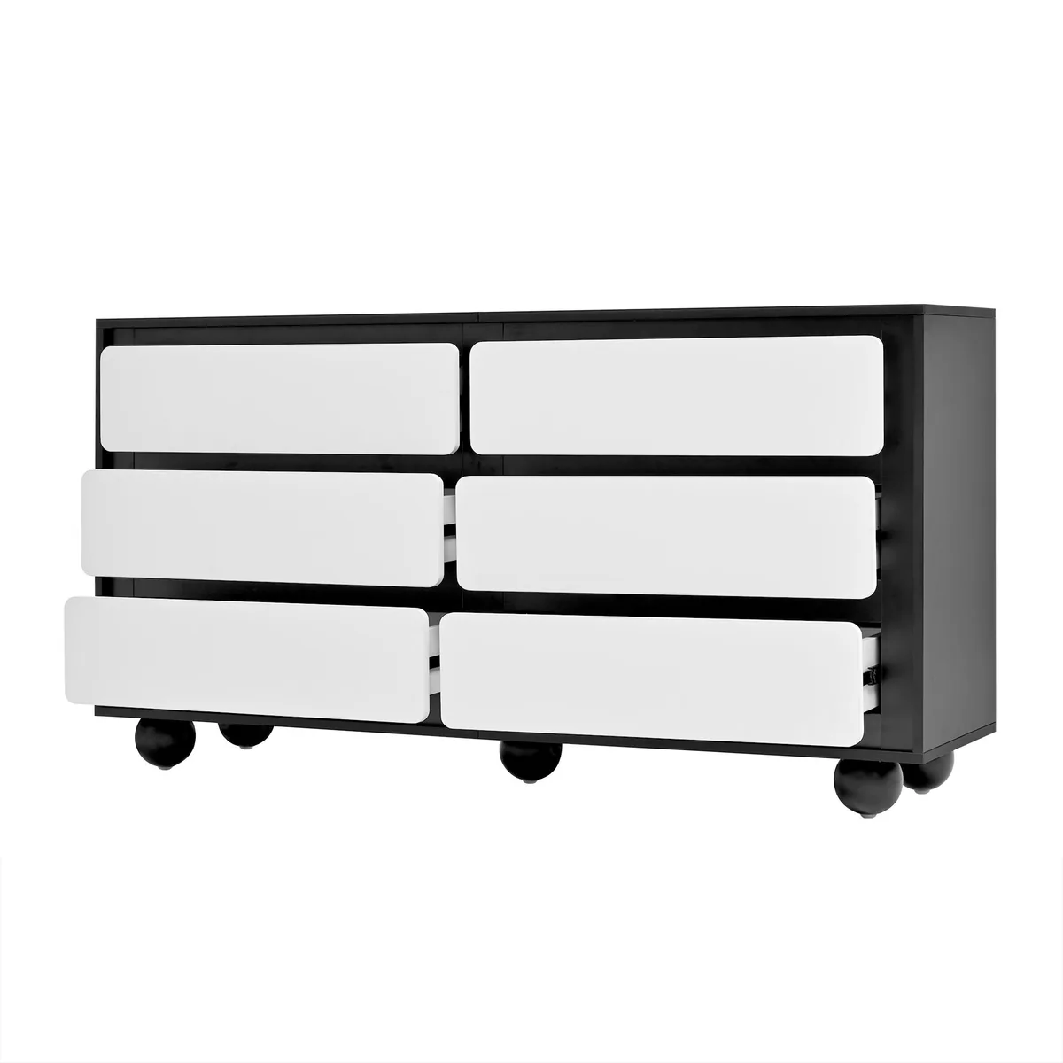 Comoda GL Store 6 Sertare Colturi Rotunjite 140x38x74.5cm Negru