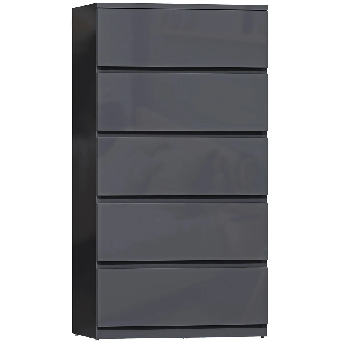 Comodă HOMCOM cu 5 Sertare Finisaj Lucios 53x34x100cm Gri