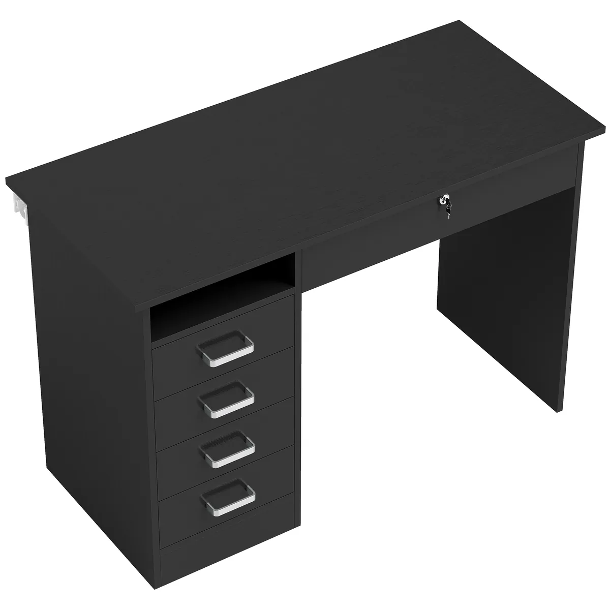 Birou HOMCOM 5 Sertare Sertar cu Cheie 1 Compartiment Deschis 110x50x76cm Negru