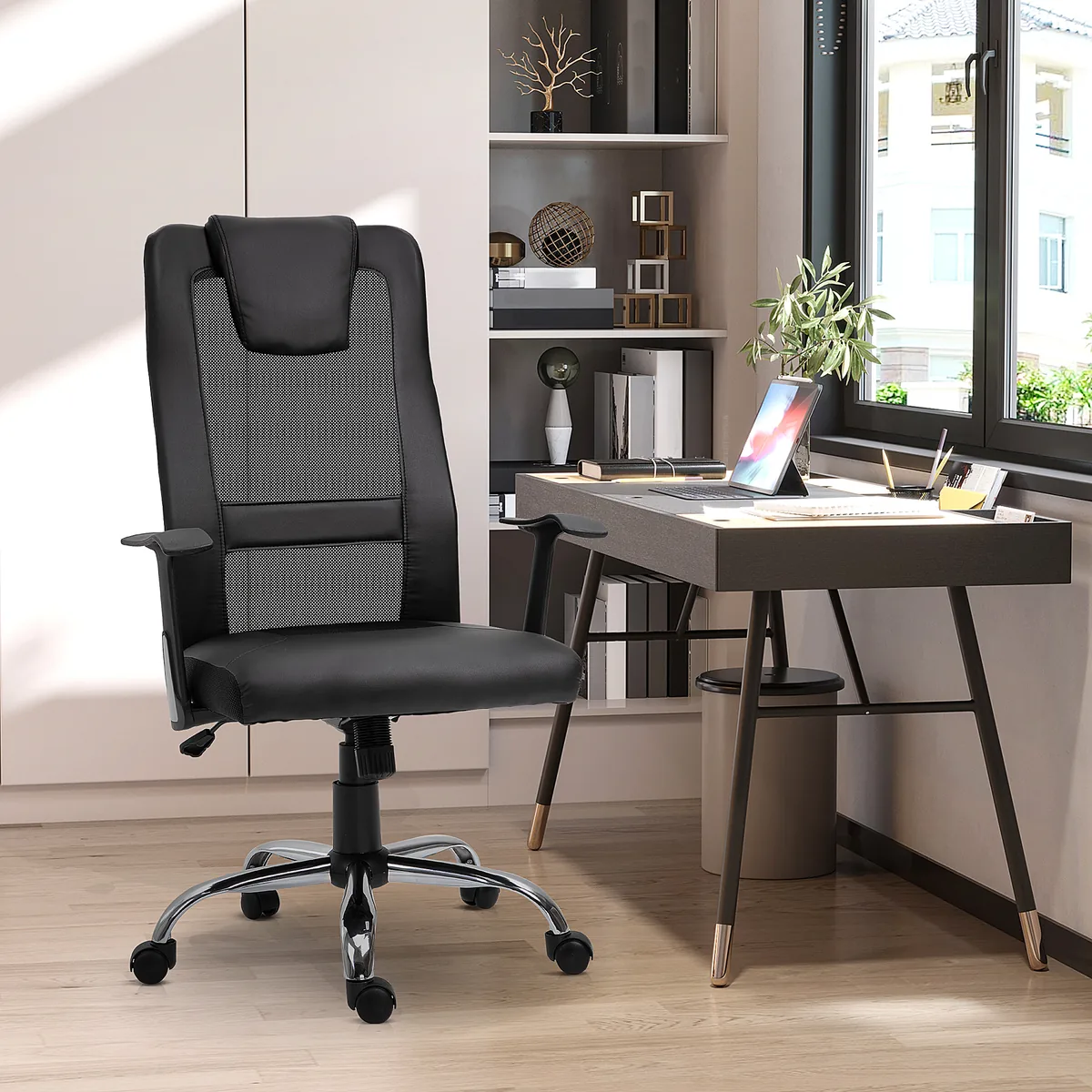 Scaun de Birou Vinsetto Ergonomic Mesh Piele Ecologica Inaltime Reglabila Negru